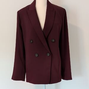 Vince Double-Breasted Blazer in Deep Burgundy